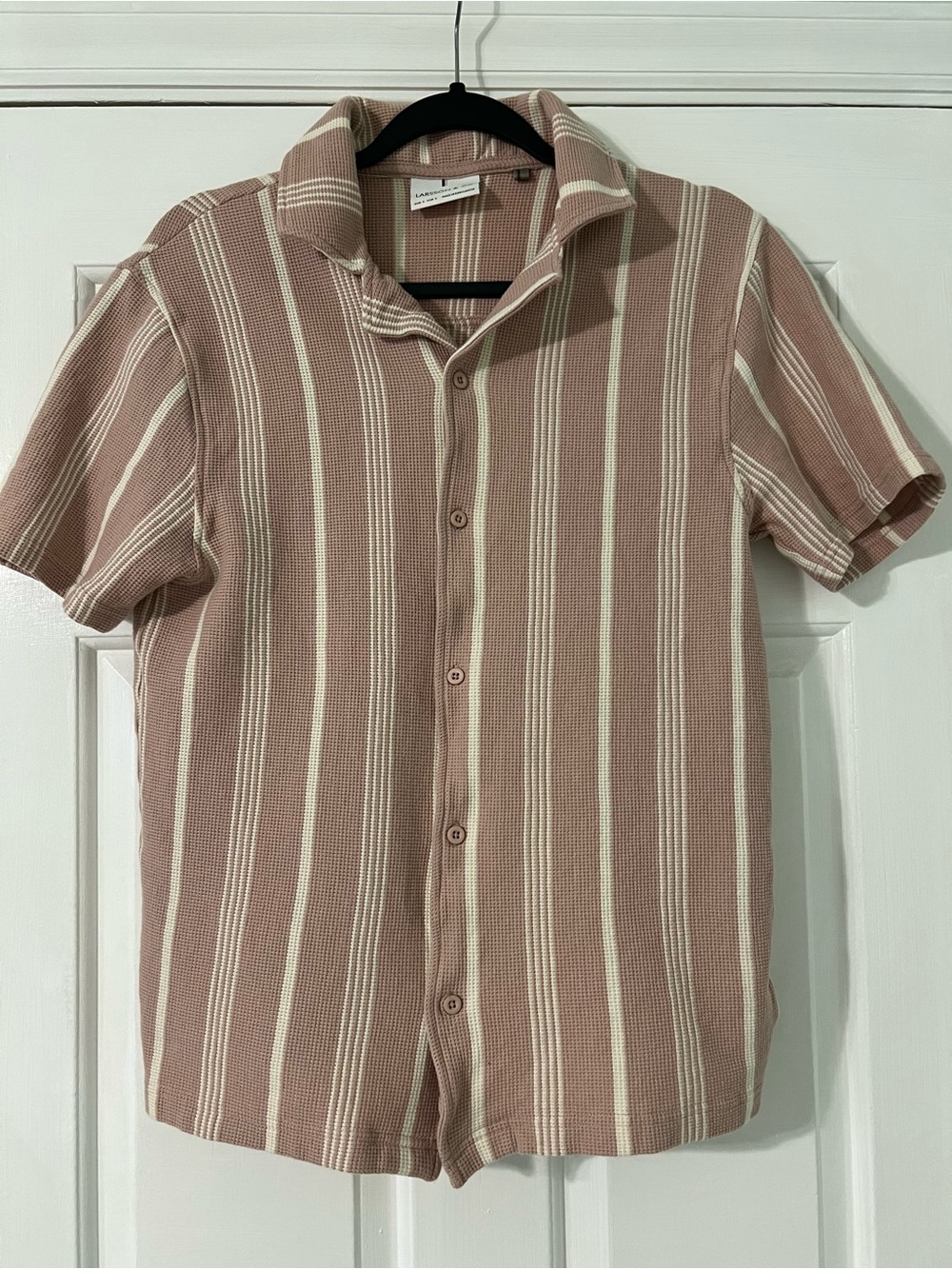 Larsson & Co Mens Striped Short Sleeve Shirt in Blush Pink